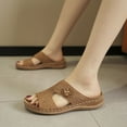 thumbnail image 3 of Guzom Womens Summer Comfort Flats Sandals- Clearance Wide Width Flat Beach Open Toe Brown Dressy Slide Sandals for Women Size 4.5, 3 of 5