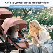 Reasea Foldable Double Stroller, Convertible Twin Stroller with Cup Holder, Double Infant Stroller for Newborn and Toddler, Pink