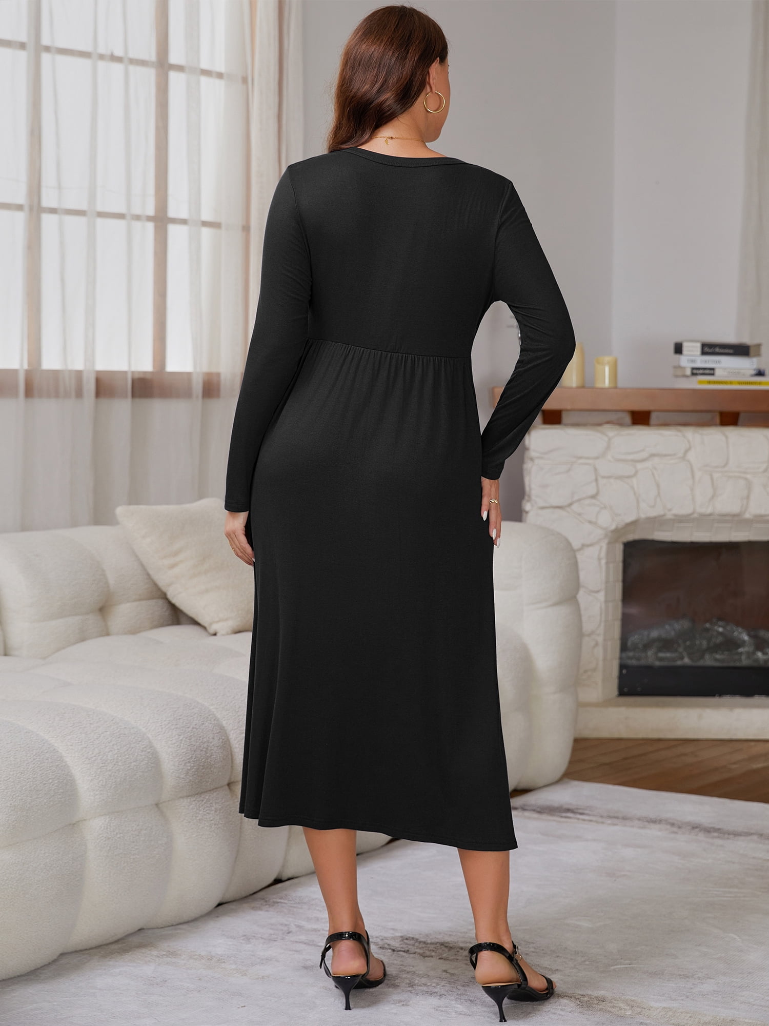 DARING DIVA Women's Soft A-line Maternity Dresses Long Sleeve Maxi Dress L Black