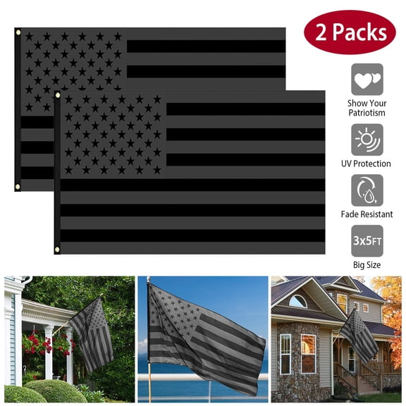 TeqHome All Black American Flag 3x5FT UV Protection Black US Flag Double Side Printing Fade Resistant Black