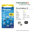 thumbnail image 2 of Renata Size 10 Zinc Air 1.45V Hearing Aid Battery (60 Pack), 2 of 5