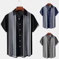thumbnail image 4 of Mens Casual Vintage Bowling Retro Striped Short Sleeve Button Down Shirts Blouse, 4 of 8