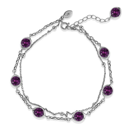 JeenMata 3.5 Carat February Birthstone Double Layer Bracelet - in White Gold Plating for Women