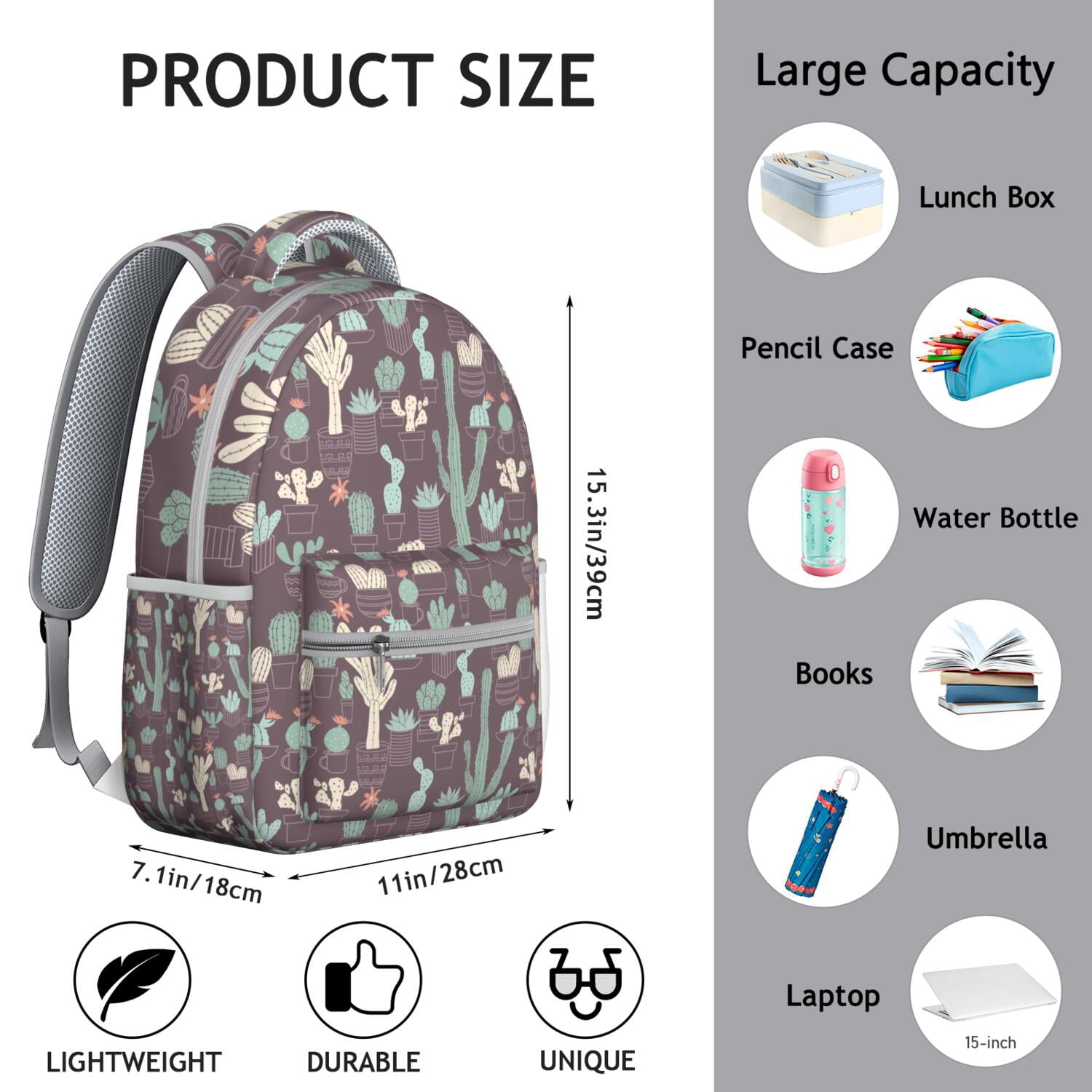 Desert Cactus Art Ergonomic Backpack - Lightweight Daypack with Breathable Shoulder Straps & Waterproof Exterior for College