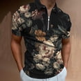 thumbnail image 2 of Bibifish Mens Polo Shirts Gold Leaf Print Short Sleeve Zip Lapel Collar Solid Black Shirts Summer Vacation Wear Tops, 2 of 4