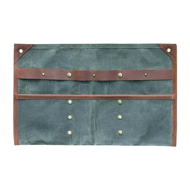 Tableware Storage Bag Leather Cutlery Outside Roll Spoon Fork Organizer Outside Barbecue Camping Kitchen Cookware Flatware Green