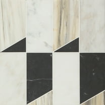 Bedrosians Modni Rectangle Honed Marble Mosaic 12 x 12, Eastern White / Nero Marquina / Calacatta Zebrino (10.1 sq. ft./Case)