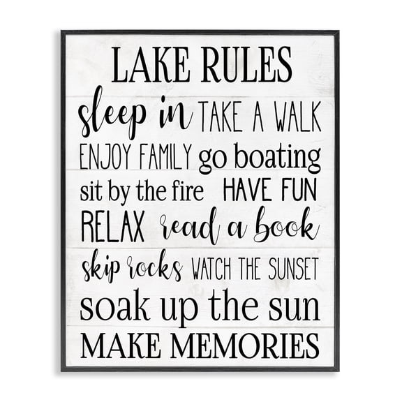 Stupell Industries Farmhouse Motivational Lake Rules Sign Black Framed Giclee Art, 11 x 14, by Lil' Rue