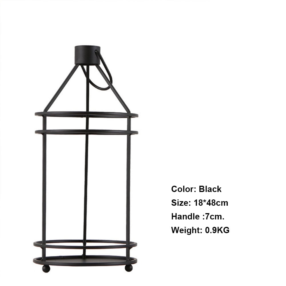Decorative Hurricane Candle Holder Black Candle Stand Geometric Candle Lantern Metal Pillar