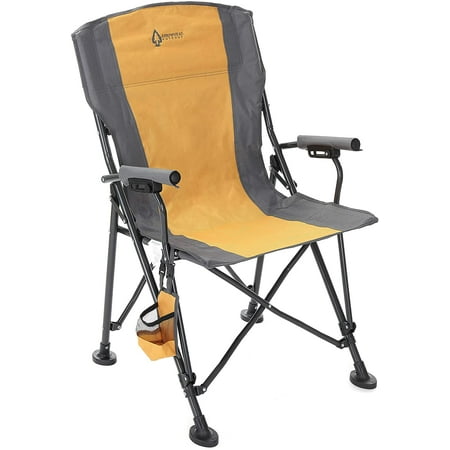 ARROWHEAD OUTDOOR Heavy-Duty Solid Hard-Arm High-Back Folding Camping Quad Chair (Tan & Gray)