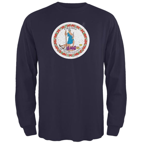 Born and Raised Virginia State Flag Mens Long Sleeve T Shirt Navy X-LG