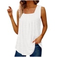 thumbnail image 4 of Lovskoo 2024 Tank Top for Women Solid Color Eyelet Pleated Square Collar Tank Tee Summer Casual Loose Sleeveless Shirt White 2XL, 4 of 7