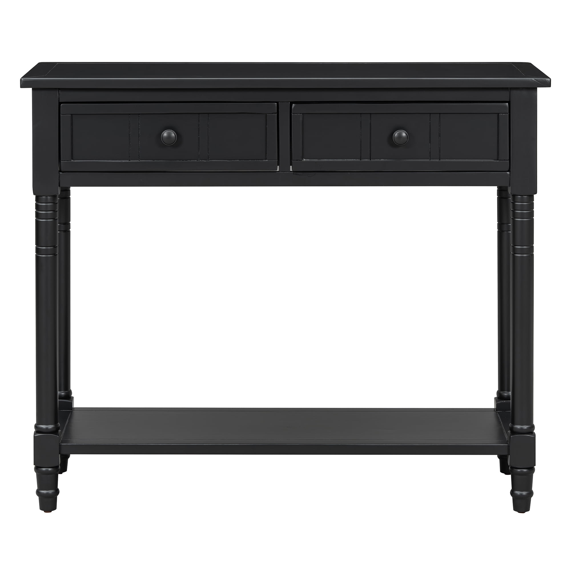 Euroco Farmhouse Wood Console Table with 2 Drawers and Bottom Shelf, 2-Tier Narrow Entryway Table Sofa Table Behind The Couch for Entrance, Hallway,Living Room, Foyer,Black