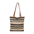 thumbnail image 2 of Homellea Striped Woven Tote Bag for Women, 15.4 Inch Summer Straw Look Shoulder Bag with Brown Handles for Beach, Vacation, Travel, Shopping, Pool, Work, Resort and Casual Daily Outfits, 2 of 6