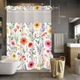 thumbnail image 2 of No Hook Shower Curtain with Snap in Liner, Spring Country Flowers Waterproof Fabric Bathroom Curtain Mesh Top Window, Watercolor Farm Floral Art Shower Curtains 48x72in, 2 of 9