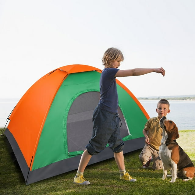 Tente Dôme de Camping Imperméable pour 2 Personnes pour la Randonnée en Plein Air et la Survie Orange et Vert