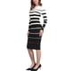 thumbnail image 4 of Vestido de suéter de rayas para mujer INSPIRE CHIC, de manga larga, elástico, cuello redondo, ajustado, de punto acanalado, casual, largo, otoño, talla XL, blanco, 4 of 6
