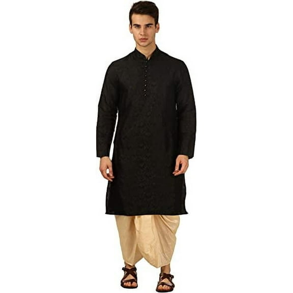 Royal Kurta Men's Silk Blend Dhoti Kurta Set (40, Black)