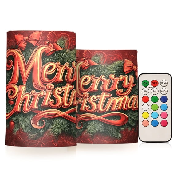 BZSMCE Flameless Candles LED Lights Merry Christmas Print and Elegant Bowknot Creativity Battery Candles