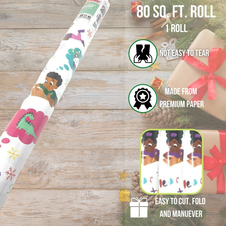 Black Santa and Snowman Doodle Christmas Wrapping Paper Roll – Midnight  Reflections, LLC