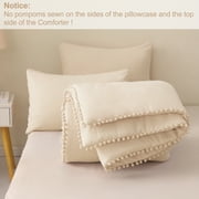 Exclusivo Mezcla Boho Pom Pom Ball Fringe King Size Comforter Set, 3 Pieces Beige Lightweight Down Alternative Bedding Comforter Sets for All Seasons (1 Comforter and 2 Pillowcases)