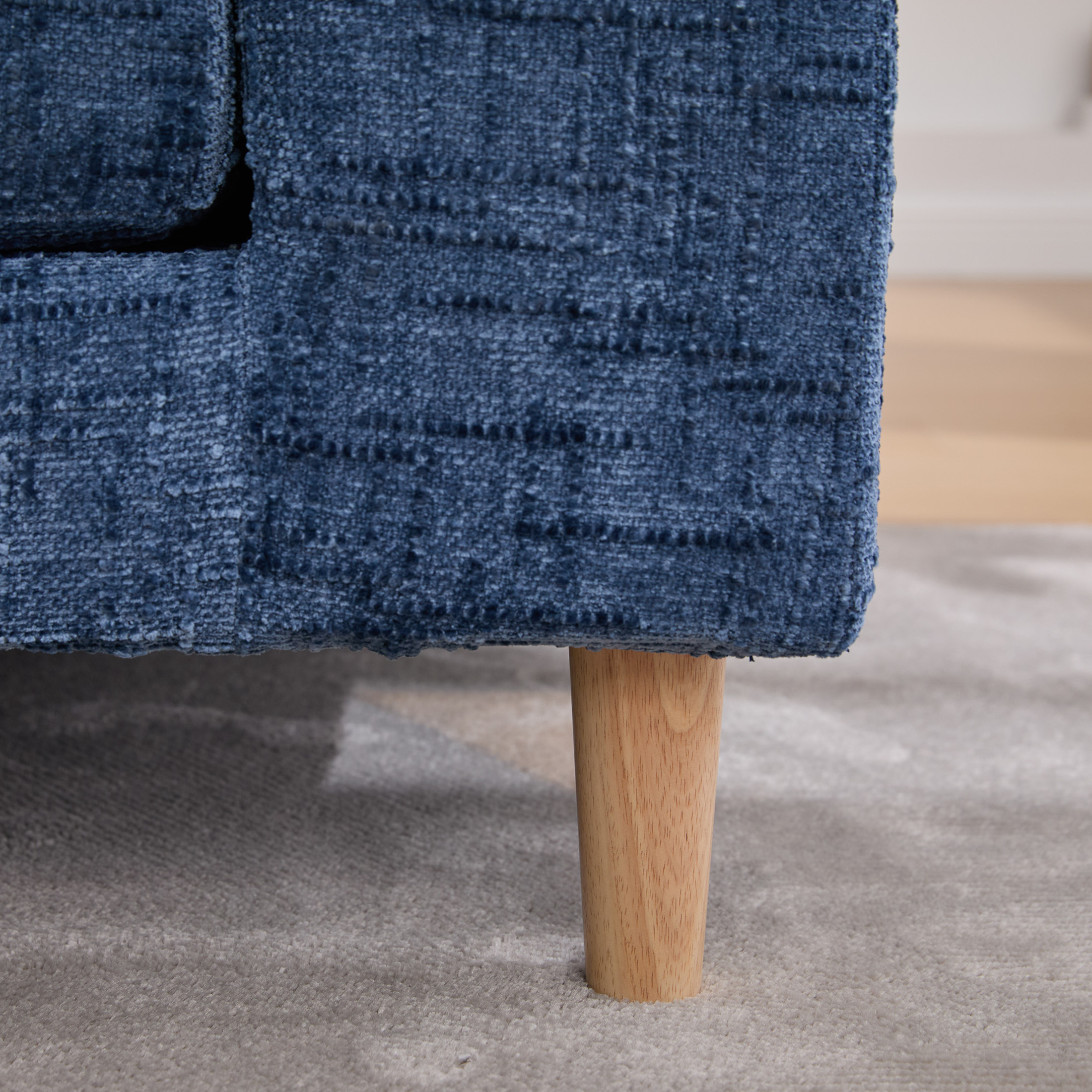 Noble House Torvane 83.1" Chenille Bed End Bench, Modern Chaise Lounge with Bolster Pillows and Wood Legs, Blue
