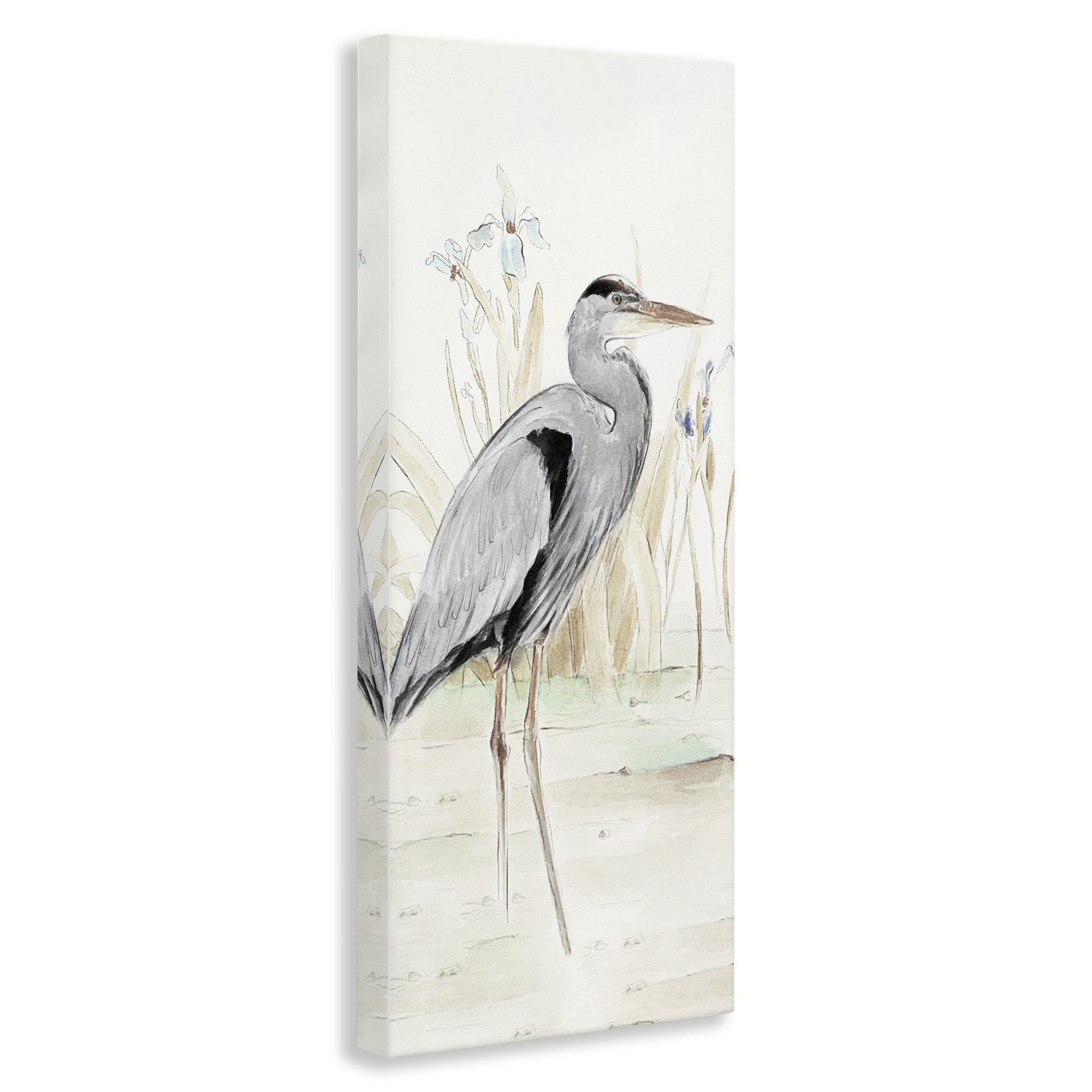 Stupell Industries Heron in Lake Drawing Animals & Insects Drawing Gallery Wrapped Canvas Art Print Wall Art, 10 x 24