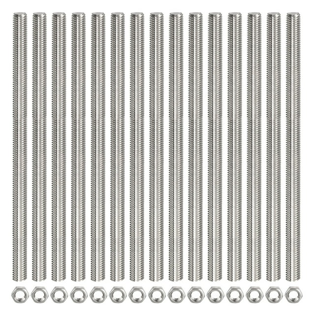 Unique Bargains 15Pack M8 x 200mm Fully Threaded Rod w 15Pack Hex Nuts, 1.25mm Pitch 304 Stainless Steel Right Hand Threaded Rod