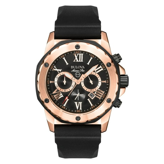 Bulova Men's Marine Star Black Rubber Quartz Watch 98B104