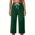 thumbnail image 3 of Evdexr Womens Yoga Capri Pants Petite Side Slit Workout Cropped Pant Dressy Drawstring Joggers Sweatpants Lightweight Stretch Casual Trouser with Pockets Green XL, 3 of 4