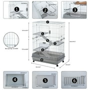 Walmeck 4-Tier 32"Small Animal Metal Cage Height Adjustable with Lockable Casters Grilles Pull-out Tray for Chinchilla Ferret Bunny Guinea Pig Squirrel Hedgehog(GREY)