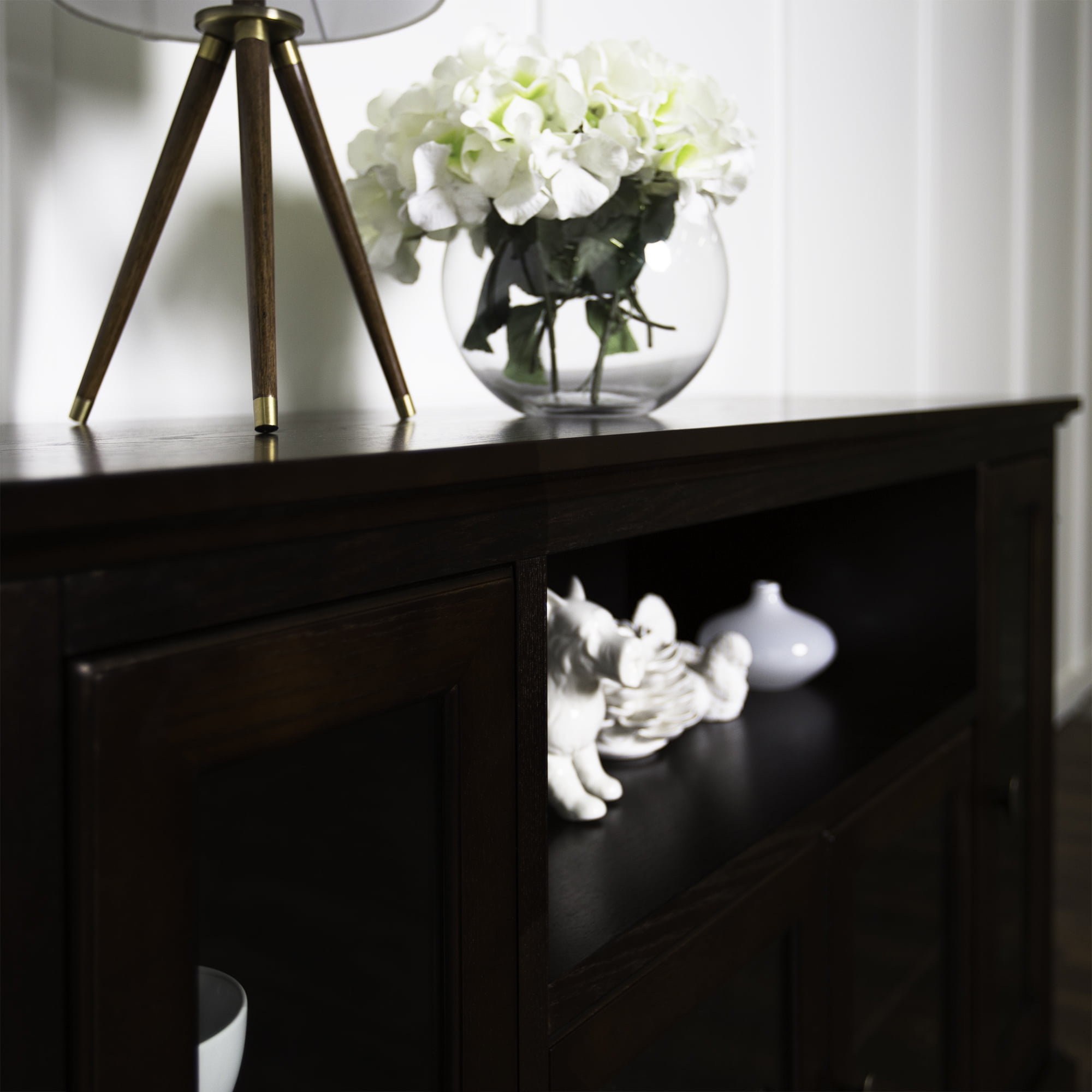Manor Park Transitional Highboy Glass Door Wood TV Stand, Espresso