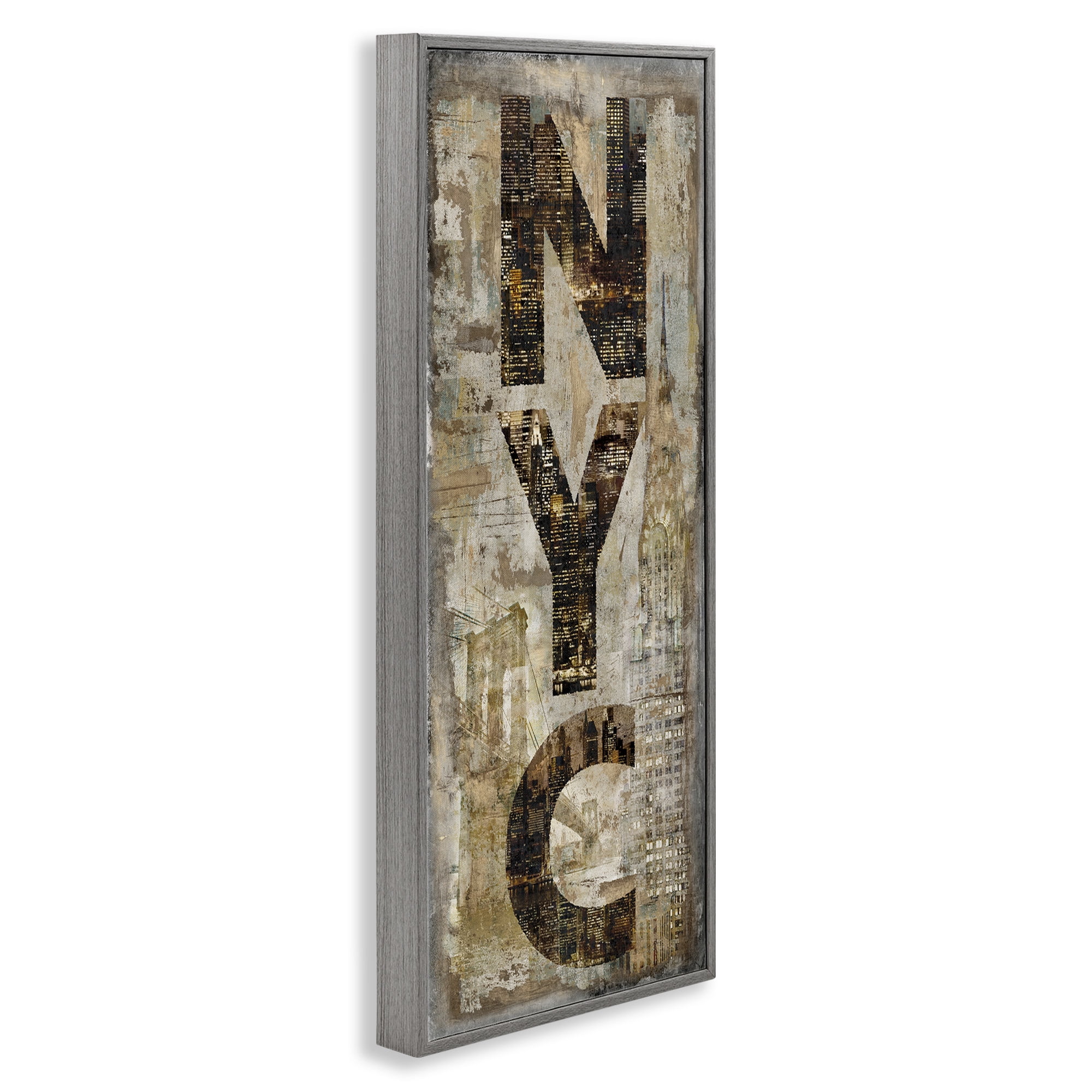Stupell Industries New York City Montage Collage Town & City Painting Gray Framed Art Print Wall Art, 13 x 30