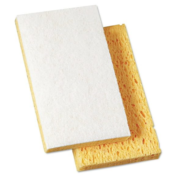 Scrubbing Sponge, Light Duty, 3.6 X 6.1, 0.7" Thick, Yellow/white, Individually Wrapped, 20/carton | Bundle of 5