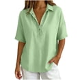 thumbnail image 5 of Cotton Linen Tops for Women - 2026 Summer Gauze Shirts Button Down V Neck Half Sleeve Blouses Dressy Casual Clothes, 5 of 7