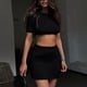 thumbnail image 3 of Falda Conjunto de falda corta de 2 piezas para mujer, cuello redondo, ombligo expuesto, abertura lateral, traje de vacaciones Ygjytge Negro S para Mujer, 3 of 6