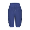 thumbnail image 4 of gbyLJF Women's Cotton Linen Capri Pants Lightweight Loose Cargo Joggers Elastic Waist Hiking Athletic Capris Navy 3XL, 4 of 5