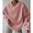 thumbnail image 4 of Women'S V Neck Oversized Sweatshirts Casual Drop Shoulder Long Sleeve Pullover Tops Pink M, 4 of 9