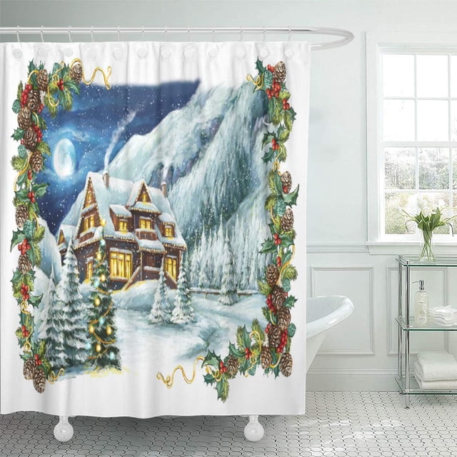 Cortina de Ducha ABPHQTO Pintura colorida Navidad Invierno Escena Feliz 150x180 cm