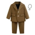 thumbnail image 3 of Baby Boy Outfits Kids Toddler Boys Solid Business Suits 3 Piece Outfit Coat and Pants Necklace Set Slim Formal Tuxedo Set Toddler Outfits for Boys Brown 12 Months-18 Months, 3 of 7