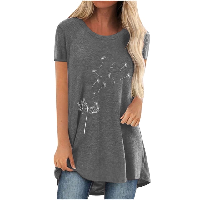 Puntoco Mujeres Moda Casual Impresión Camisas Manga Corta Suelta Tee tops Túnica Blusa Puntoco Puntoco-8102