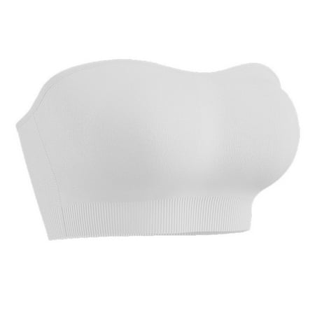 Prdecexlu Convertible Strapless Bras for Women Stay-Up Silicone Padded Bandeau Bra Wireless Strapless Bra Tube Top White 2X-Large
