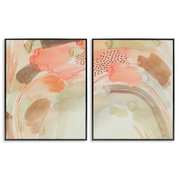 Stupell Industries Pink Peach Abstract Watercolor Abstract Painting Black Framed Art Print Wall Art, 11 x 14, Set of 2