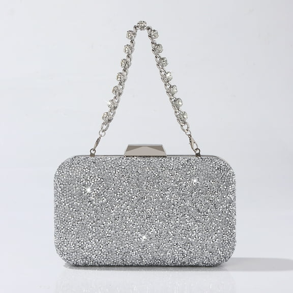 Jaucin Silver Women's Clutch Diamond Evening Handbag Wedding Party Crossbody Bag Removable Shoulder Strap