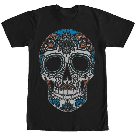 Men's Lost Gods Henna Print Color Skull Graphic Tee Black 2X Large