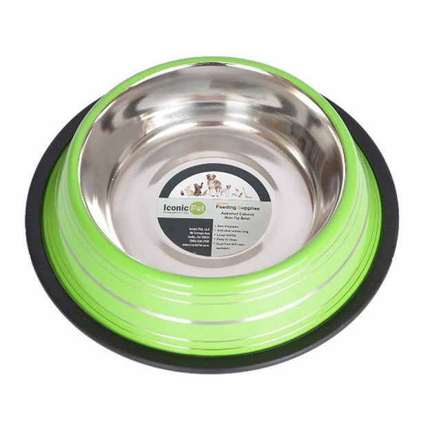 Iconic Pet 92175 Color Splash Stripe Non-Skid Pet Bowl, Green - 64 oz