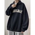 thumbnail image 3 of Sudadera estilo pijo con estampado de letras de buena suerte para hombre, estilo informal, con cuello vuelto, estilo urbano Y2K, 3 of 5