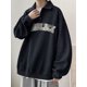 thumbnail image 3 of Sudadera estilo pijo con estampado de letras de buena suerte para hombre, estilo informal, con cuello vuelto, estilo urbano Y2K, 3 of 5