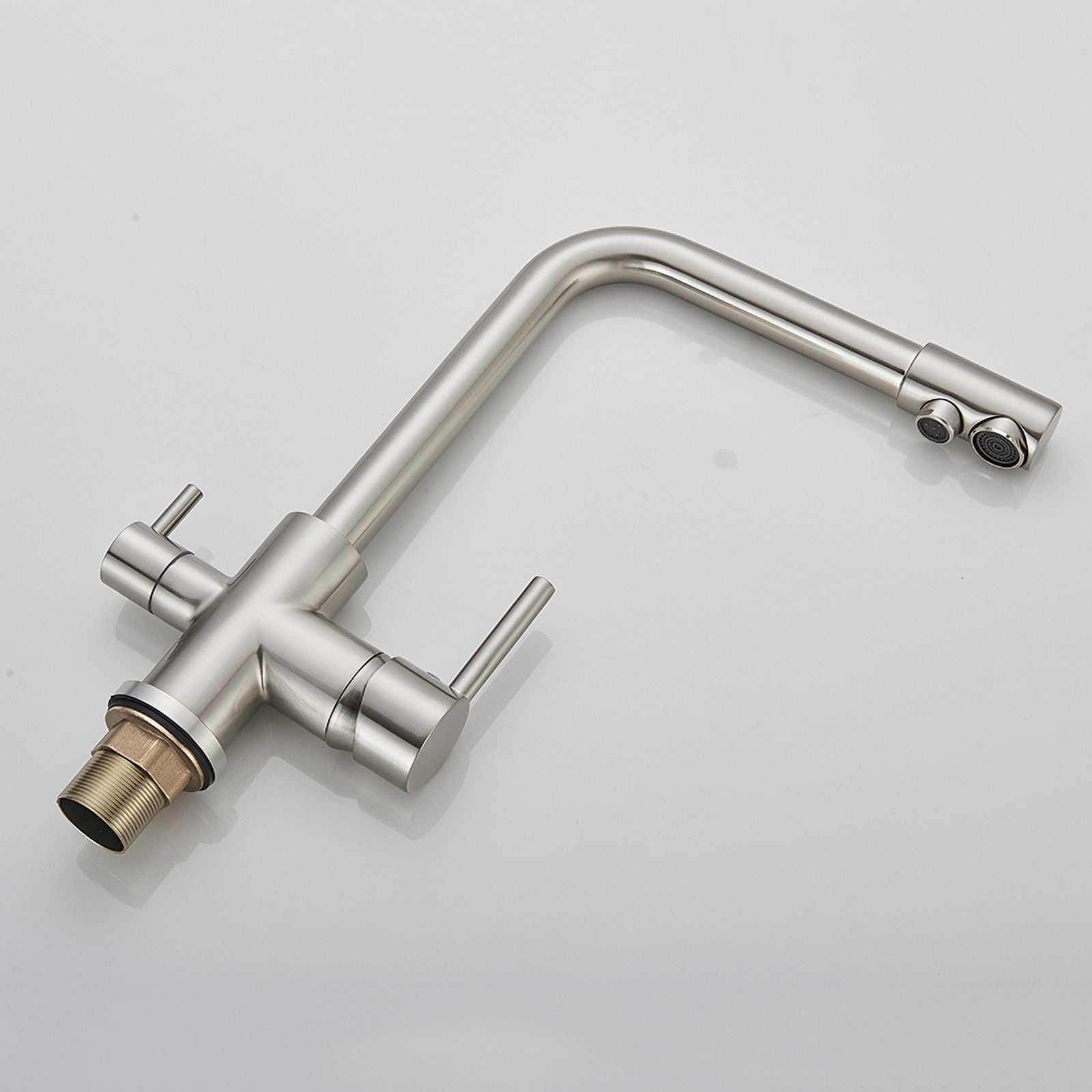 Brushed Nickel Filter Kitchen Faucet, Drinking Water Kitchen Tap, Deck Mounted Dual Handles 3-Way Hot Cold Water Mixer