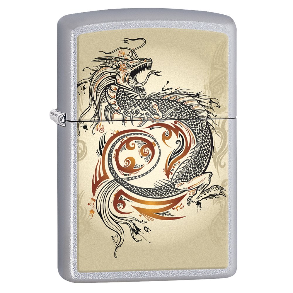 Zippo Lighter Dragon Tattoo Satin Chrome